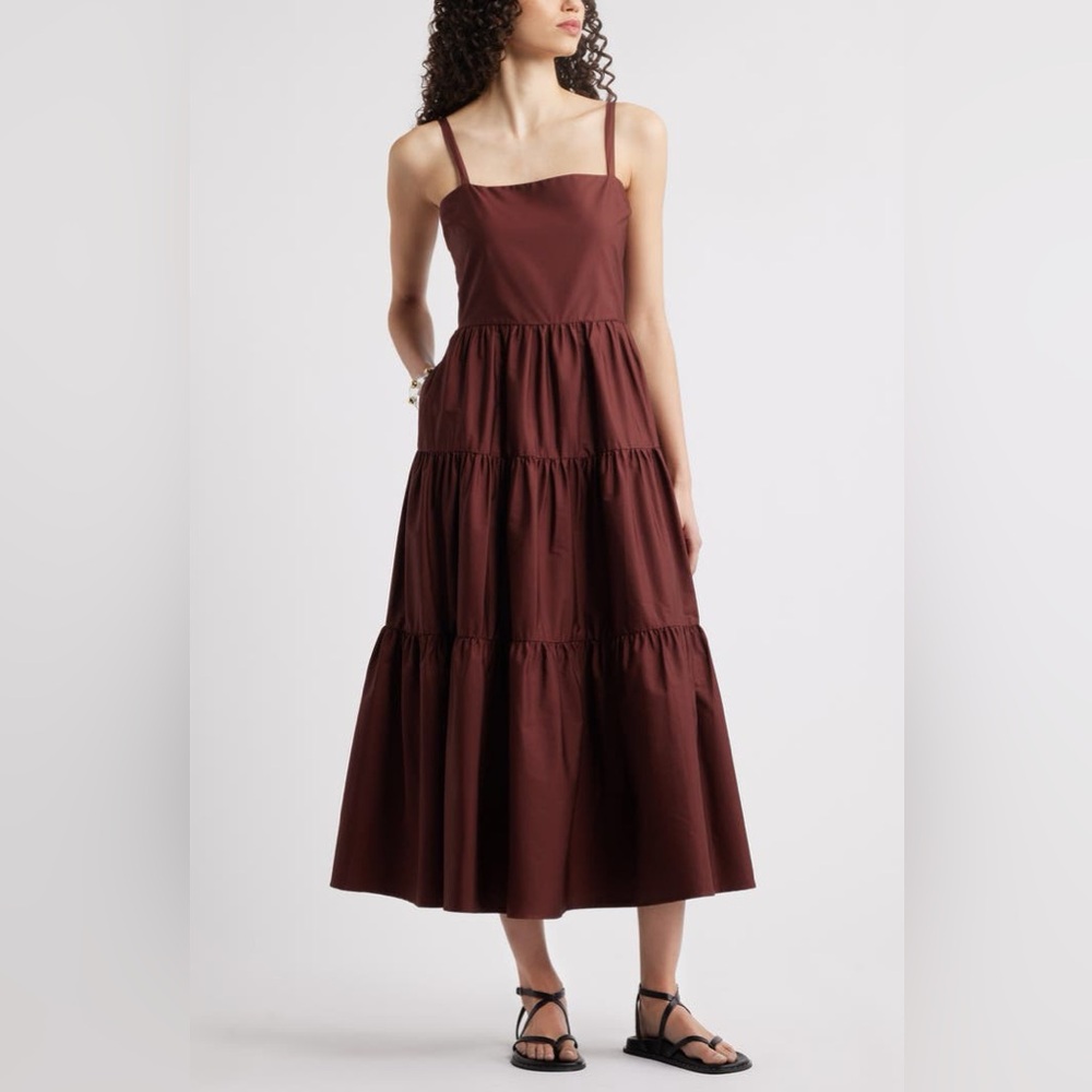 NEW Cotton Poplin Tiered A-Line Dress- color Brown Raisin (size XL)